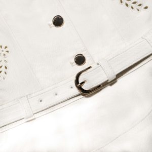 Gråvitt broderad denim, ärmfri minidress