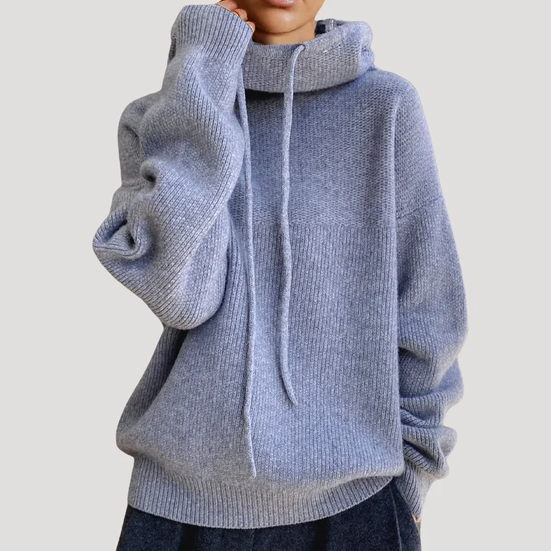 Dam Stickad Huvtröja Oversized Långärmad Vardagströja - Bild 4