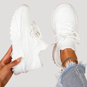 Dam Ortopediska Sneakers Snörning Stickad Ovandel Lätt Sula