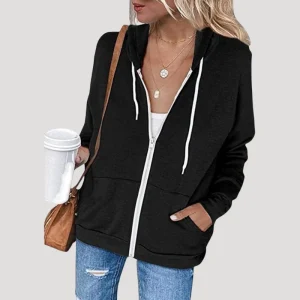 Dam Dragkedjehoodie Oversized Långärmad Avslappnad