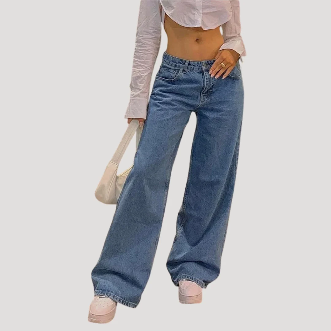 Dam lågmidjade blå vida denimjeans med breda ben och lös passform - Bild 5