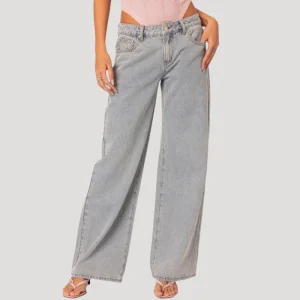 Dam Jeans Medelhög Midja Vida Ben Denim Grå
