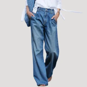 Dam baggy jeans vida hög midja blåa
