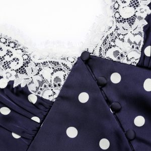Marinblå satinsticka polkadott midi-skjorta