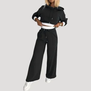Dam fleecefodrad oversized luvtröja och joggingset vinter mysdress