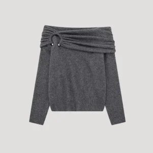 Dam stickad asymmetrisk vintertröja utan axlar