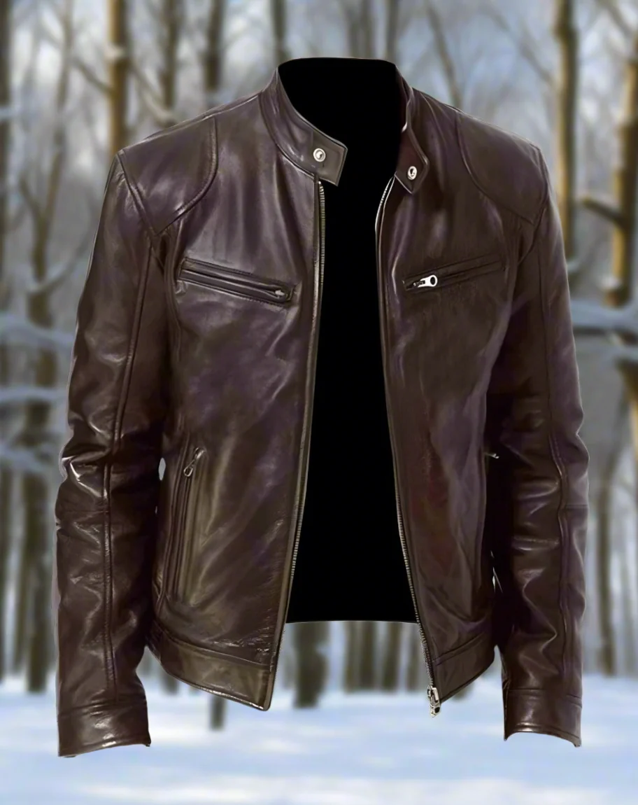 Herr skinnjacka biker slim fit med dragkedjor - Bild 3