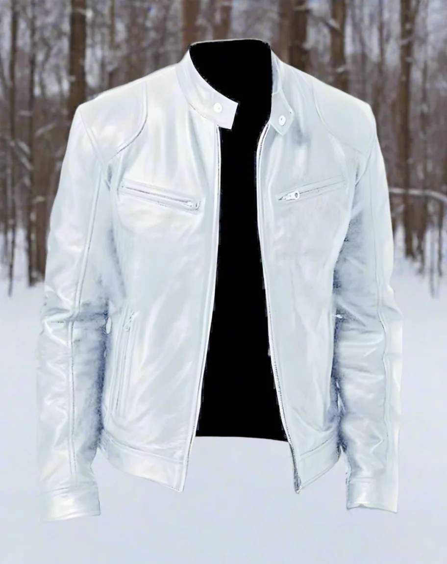 Herr skinnjacka biker slim fit med dragkedjor - Bild 9